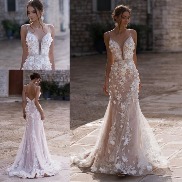 Mermaid Beach Wedding Dresses 2020 Modern Spaghetti Full Lace