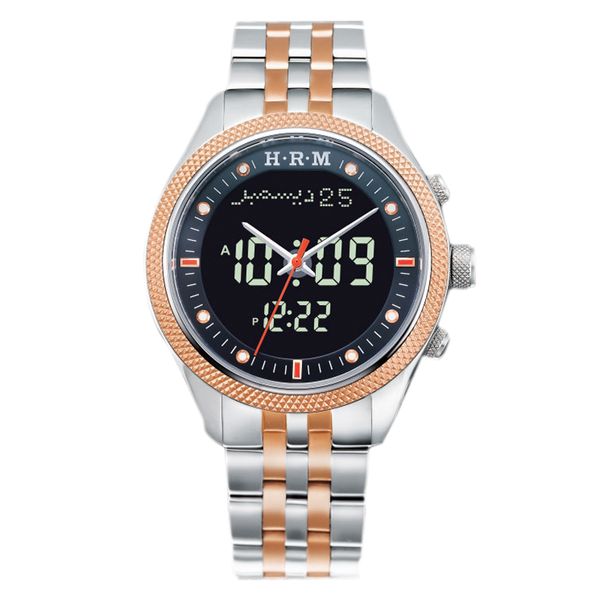 

muslim azan quartz watch with 6105 33.5mm stainless steel japan movement waterproof alfajr time athan wristwatch for islam, Slivery;brown