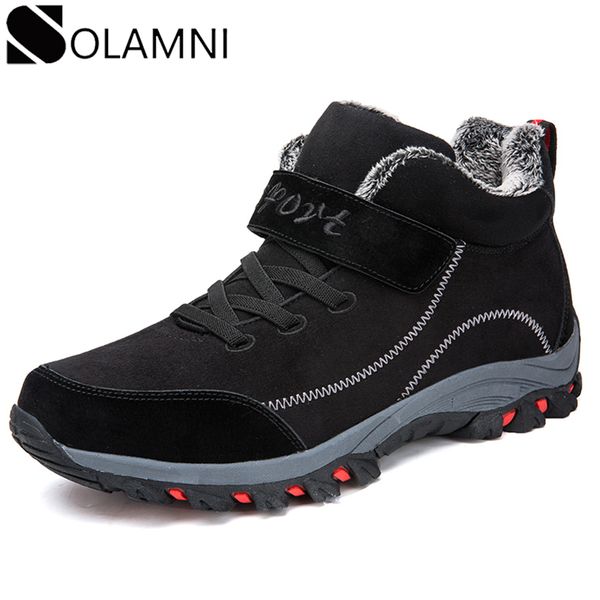 

waterproof winter men boots warm fur snow women boots couple anti-slip work casual shoes sneakers rubber ankle big size 48, Black