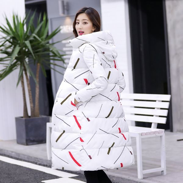 

women's down & parkas elegant warm zipper printed women jacket office lady 2021 fashion stand collar winter hooded long coat, Black
