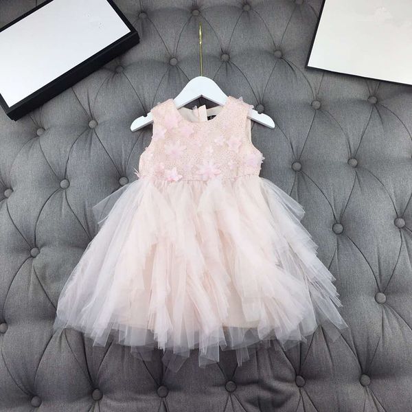 

european and american parent-child outfit 2020 spring and summer new styles flower mosaic gauze sleeveless girl's dress, Blue