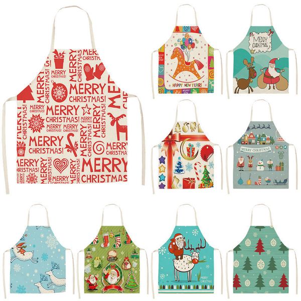 

1pcs christmas apron deer snowflake pinafore cotton linen aprons 53*65cm woman bibs for home kitchen cooking baking cm1003