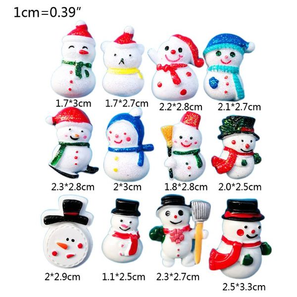 

20pcs/bag diy resin cute snowman pattern phone case fridge sticker decorative accessories for festival gifts decor supplies 831a, Slivery;white