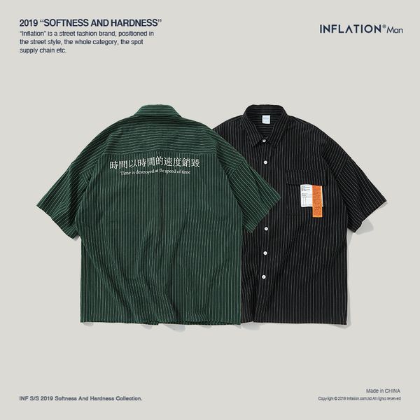 

zhongwen shirt stripe short sleeve casual shirt oversized male shirts street wear 2019 men clothes 9207s, White;black