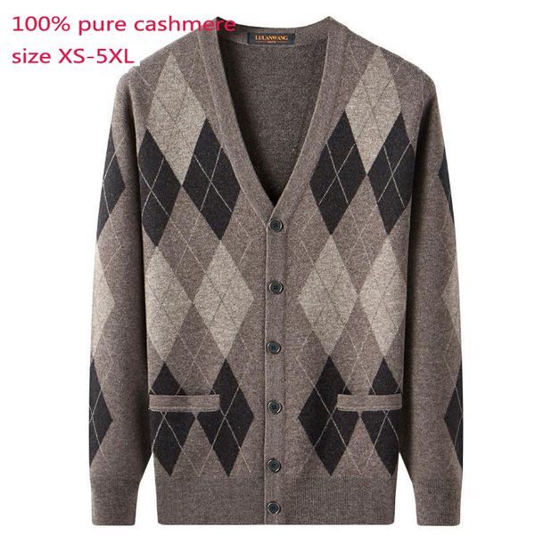 

new 100% cashmere cardigan autumn men wool plaid thermal sweater jacket computer knitted v-neck plus size xs-5xl, White;black