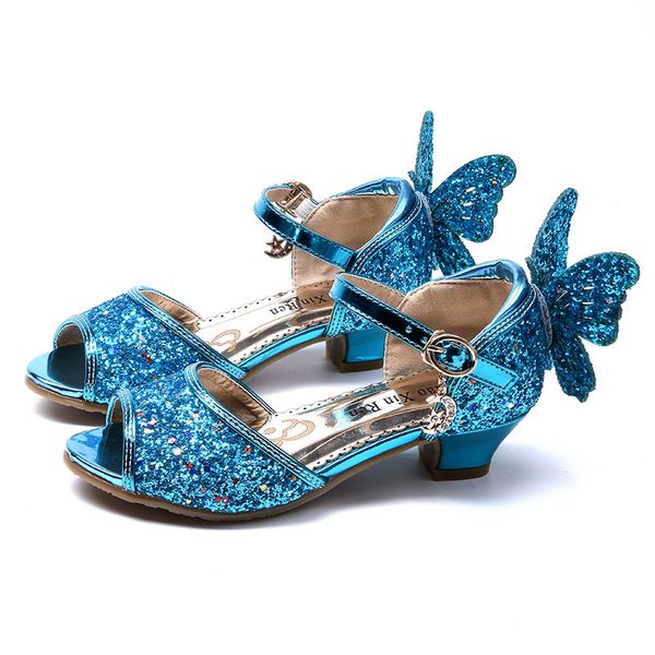 

kids cinderella princess shoes women crystal butterfly peep toe high heel dancing pumps children girls peformance glitter shoes, Black;red