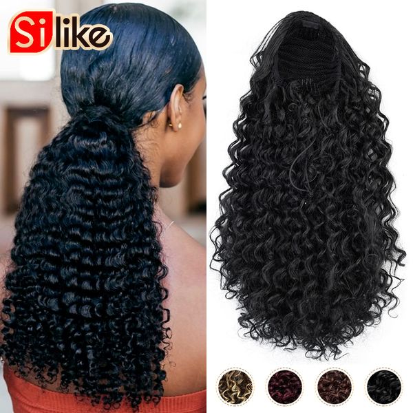 Длинное афро завитой кулиска хвостик Human плести хвостик часть волос для женщин Фиктивного Bun зажима в выдвижении волос