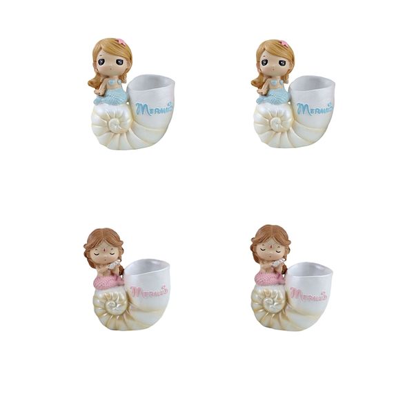

set of 4 mermaid figurine with conch car decor display brush pot craft gift