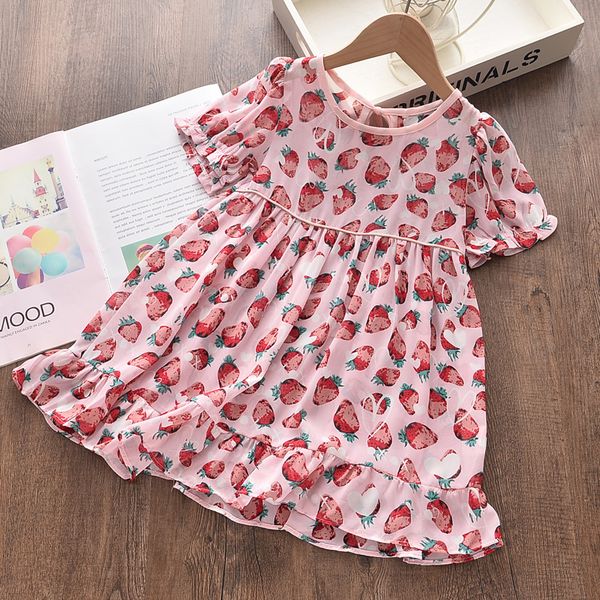 

girls summer sweet dress 2020 new fashion kids casual dresses stawberry print outfits sweet cool children vestidos, Red;yellow