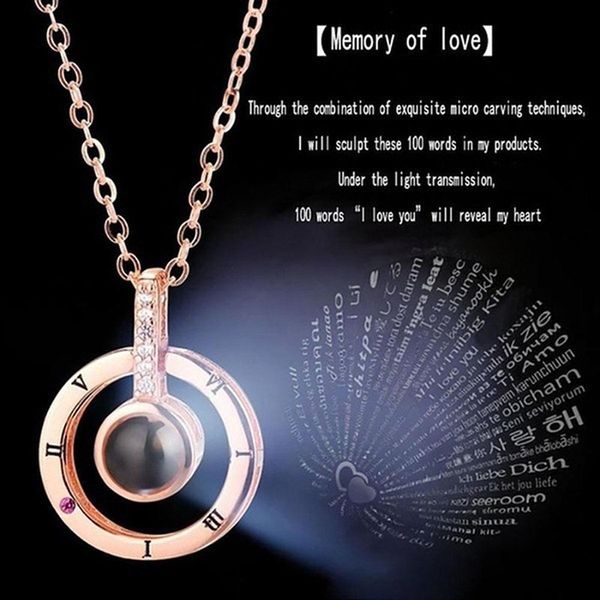 

i love you 100 languages light projection round/heart pendant necklace jewelry wholesale, Golden;silver