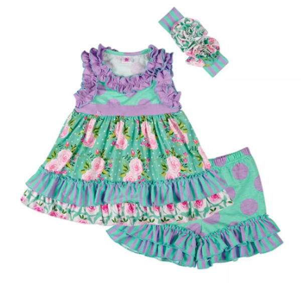 

popular short sleeve cute print pearl summer outfit kids wearing clothing, White