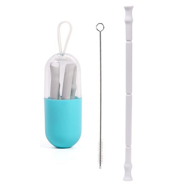 

silicone straw reusable folding drinking straw with carrying case and cleaning brush for travel home office drinks