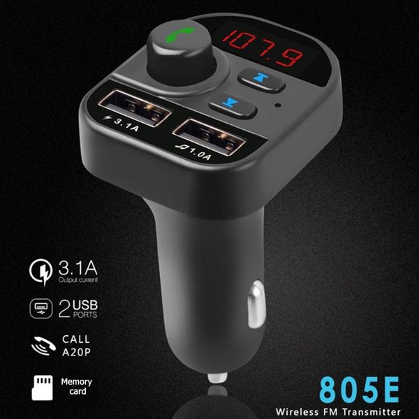 

vodool 805e bluetooth 5.0 fm transmitter handsbluetooth car kit mp3 music player dual usb charger with led voltage display