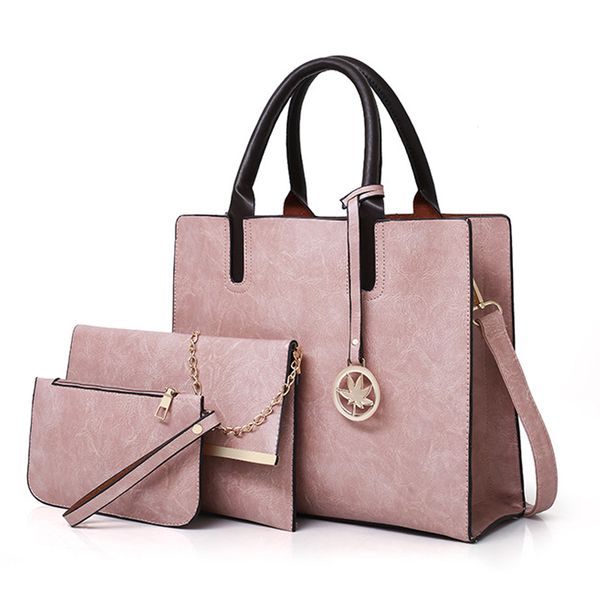

3pcs women's bag set fashion pu leather ladies designer handbag solid color messenger bag shoulder wallet bags for women