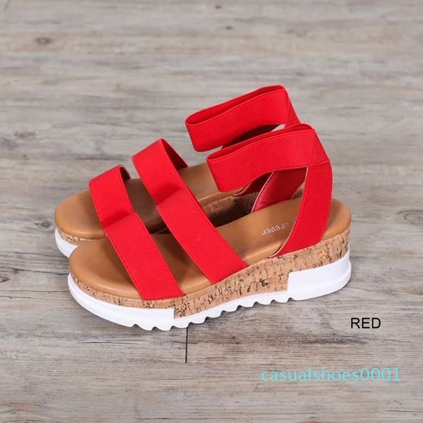 

2020 fashion solid platform sandals women serpentine peep toe mid heel wedges ankle buckle strap sandal women shoes cc1, Black