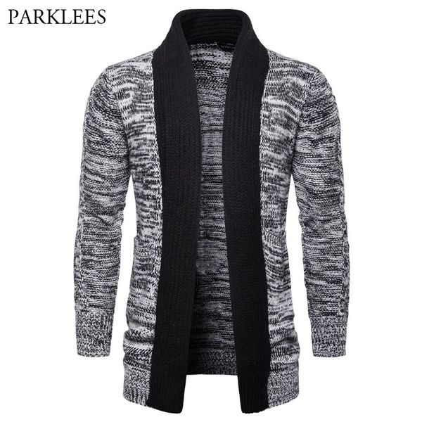 

shawl collar sweater men 2018 autumn winter thick mens knitwear cardigan quality knitted brand male sweaters cardigan cloak gray, White;black