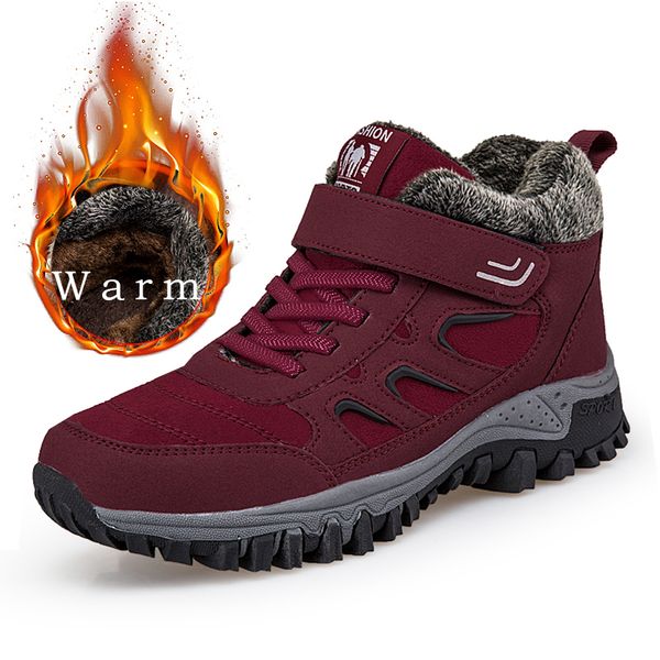 

2019 new women boots warm winter fur plush ladies booties leather women waterproof boots snow sneakers couple sport casual, Black