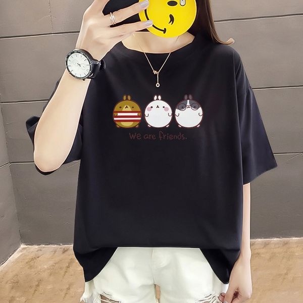 

2020200 t-shirt large size women's short-sleeved t-shirt women's loose fat sister ins fashion, White