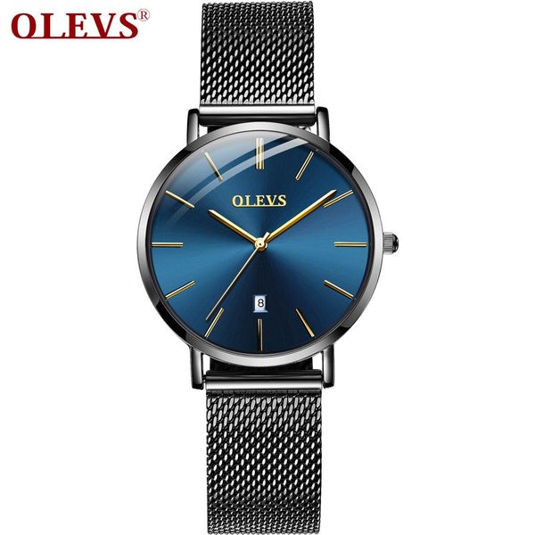 

olevs brand luxury couple ultra-thin quartz watch casual fashion stainless steel strap waterproof men and women watch, Slivery;brown