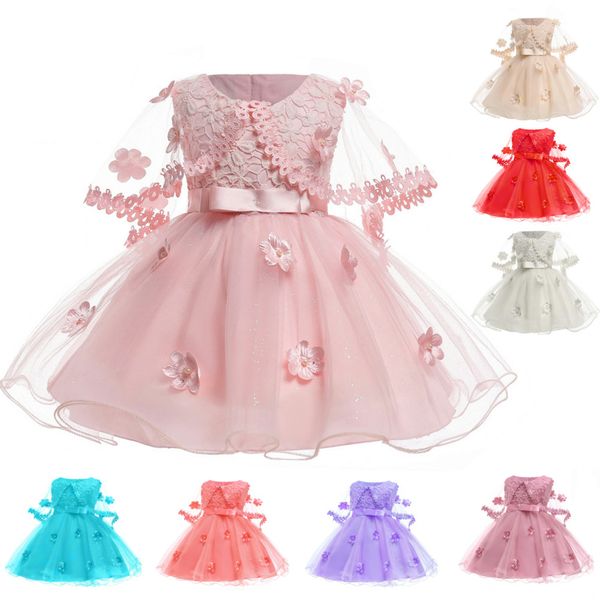 

girls princess dresses birthday party kids clothes pearl flower sleeveless wedding dress ball gown for baby girls 6m-10t, Red;yellow