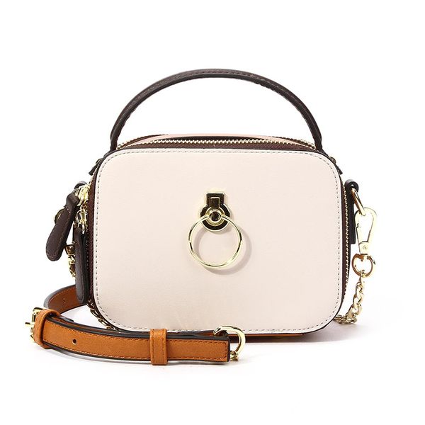 

simple mini box women bag luxury phone purse designer metal ring solid color double zipper handbag ladies shoulder messenger bag