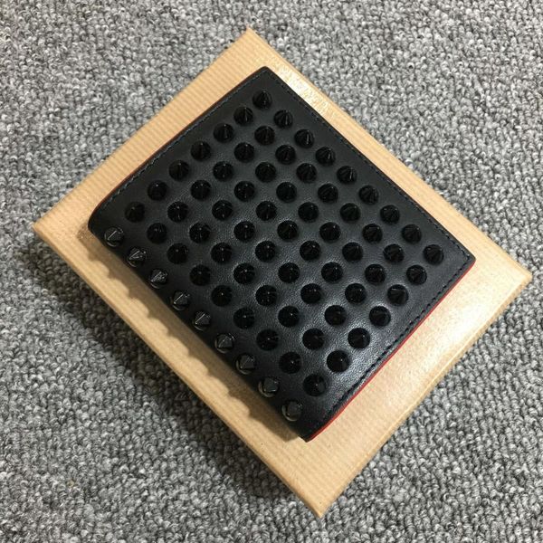 

sale men women business short wallets patchwork rivets purses small studded money clips wallets spike purses 11*8cm, Red;black
