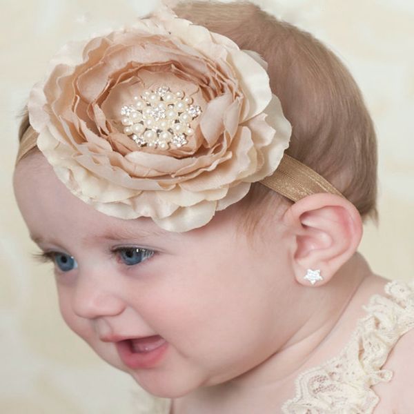 Schöne Baby Jungen Mädchen Bonbonfarben mehrschichtige handgefertigte Stoffblume Luxus Strass Kinder Haarband Mode Haarschmuck