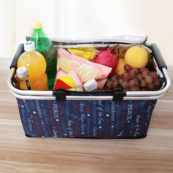

multifunctional lunch bag office large capacity travel accessories oxford cloth outdoor picnic school shopping basket foldable, Blue;pink