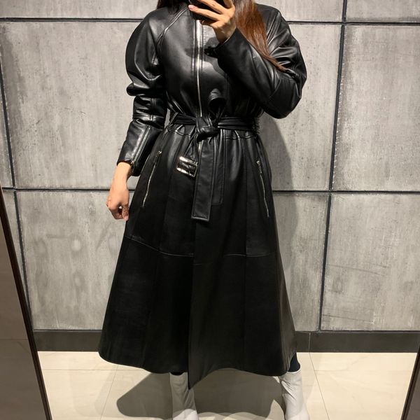 

ladies genuine leather coat women real lambskin coat sheep leather, Black