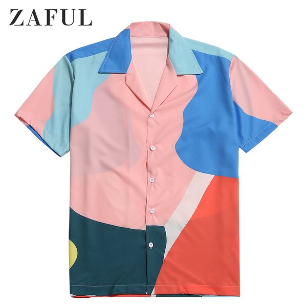 

zaful casual man's shirt summer beach shirt blouse short sleeves colorful print holiday hawaiian casual buttons, White;black