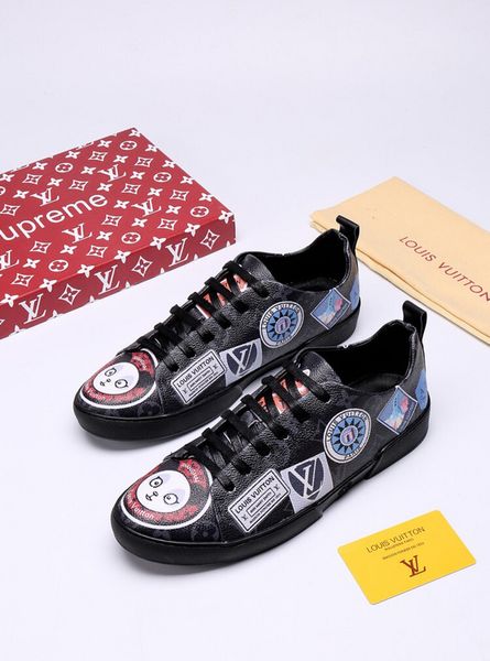 

2020 luxury leather casual shoes women design sneakers men shoes genuine leather fashion mixed color original box, Black;red
