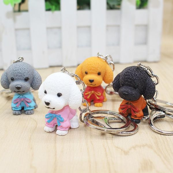 

4 pcs pvc teddy dog pendant alloy keychain keyring for women men decorative bag key chain jeweley gift gray white multi color mixture, Slivery;golden