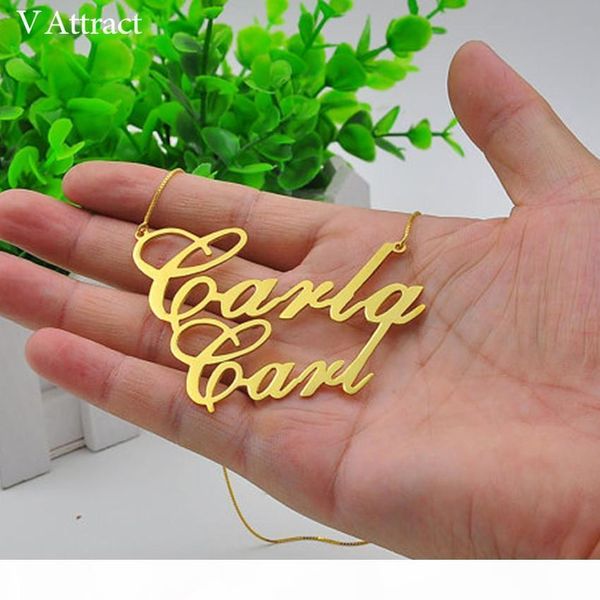 

2.4" custom big statement necklace personalized double names pendent necklaces hip hop jewelry box chain nameplate choker gift c1902140, Silver