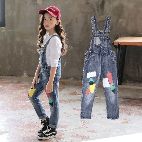 

2019 new kids boys girls loose denim bib jumpsuit children overalls jeans pants teens casual patch jeans trousers leggings q91, Blue