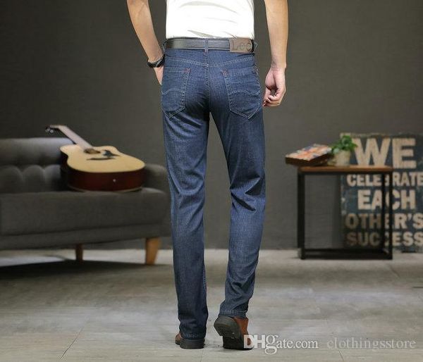 

lee classic brand jeans mens designer jeans luxury loose jeans boutique ultra thin cowboy pants simple wild business pants casual pants, Blue