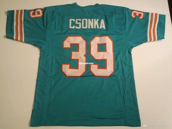 

retro custom sewn stitched #39 larry csonka teal mitchell & ness jersey high-end men's football jerseys college ncaa, Black;red