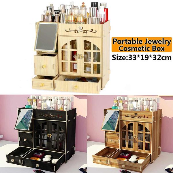 

multifunction cosmetic case jewelry wooden storage box 3 color portable deskstorage organizer crafts case for office home