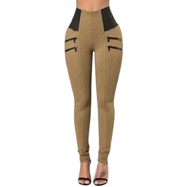 

women leggings solid color zipper slim fit high waist long pants for sports fdc99, Black