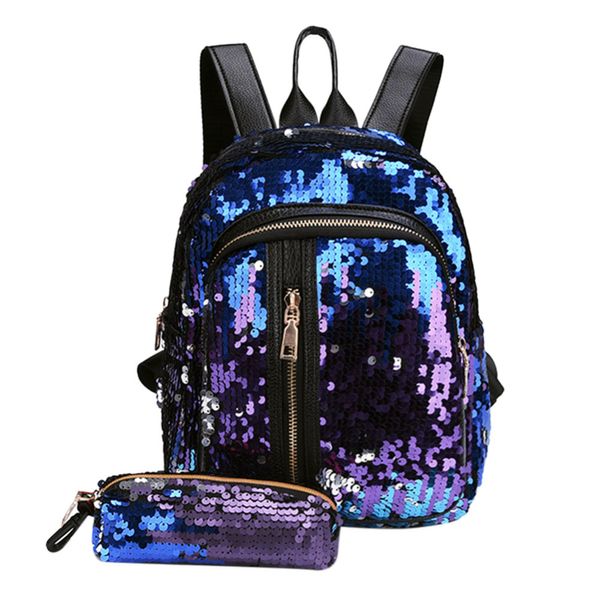 

2pcs/set glitter sequins backpack new teenage girls fashion bling rucksack students school bag with pencil case clutch mochilas