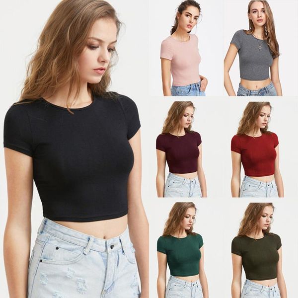 

женщины лето 5 цвет o-образным вырезом pure color basic tee с коротким рукавом повседневные винтажные футболки твердые топы camiseta mujer#3, White