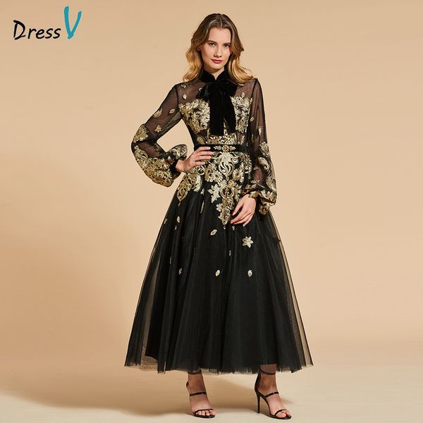 

dressv black evening dress high neck a line elegant long sleeves ankle-length wedding party formal dress evening dresses, White;black