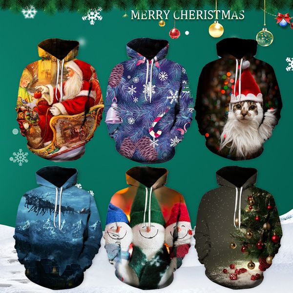 

12 styles men and women christmas 3d print loose casual pullover hoodie plus-size sweatshirt christmas autumn streetwear, Black