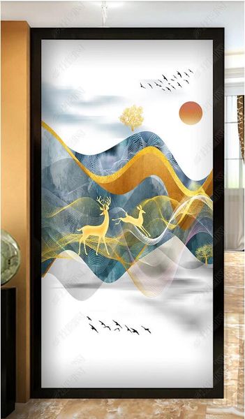

3d wallpaper custom p new chinese abstract lines golden woods elk porch background wall painting crystal muals wall paper for walls 3 d
