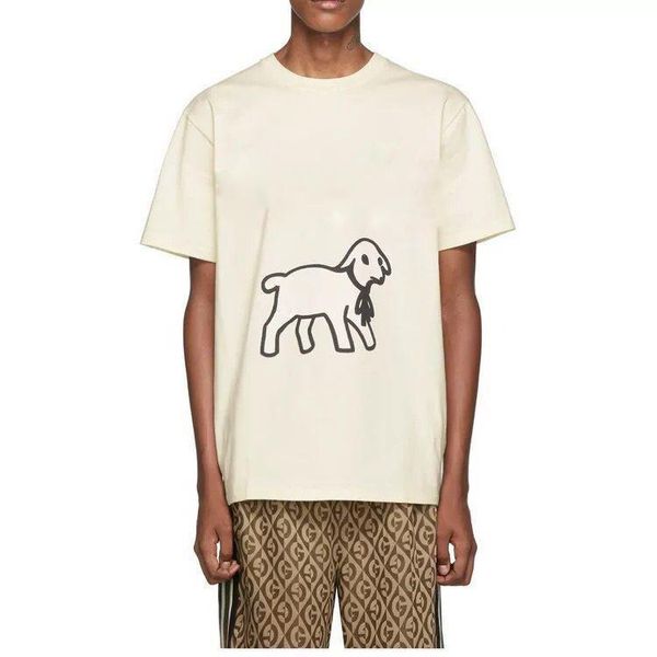 

19ss made in italy sheep embroidery logo beige tee street fashion casual short sleeve g shirt men women guc, White;black