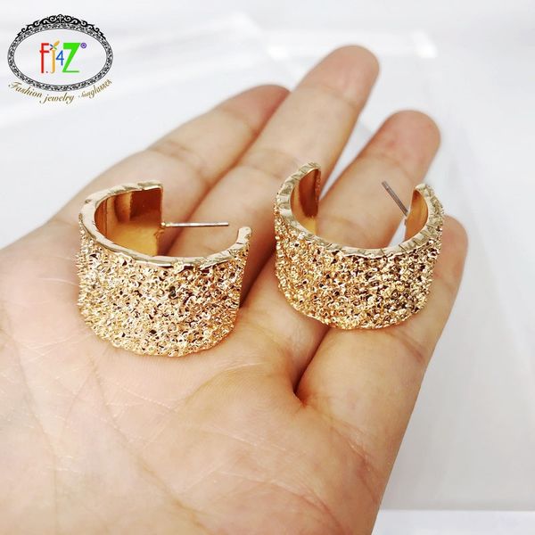 

f.j4z new women minimalist alloy hoop earrings fashion punk gold & silver color whid band ear hoops jewelry dropship, Golden;silver