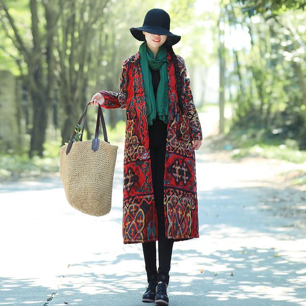 

2019 winter new style women's dress national wind cotton linen mid-length padded cotton-padded clothes loose and plus-sized long, Blue;black