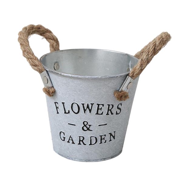 

rustic metal bucket hanging flower pot portable leak-proof bucket decor home