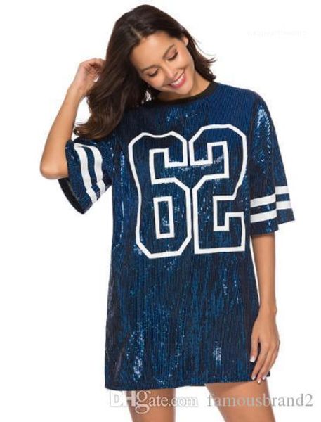 

tshirts dresses crew neck short sleeve loose female clothing fashion hip hop style casual apparel sequins number print women summer designer, Black;gray