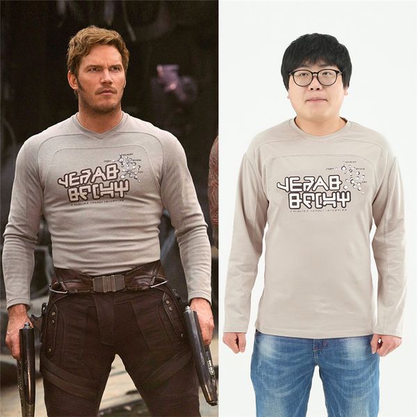 

new cos guardians of the galaxy 2 costume peter jason quill cosplay star lord t-shirts man long sleeve tee cotton halloween, Black;red