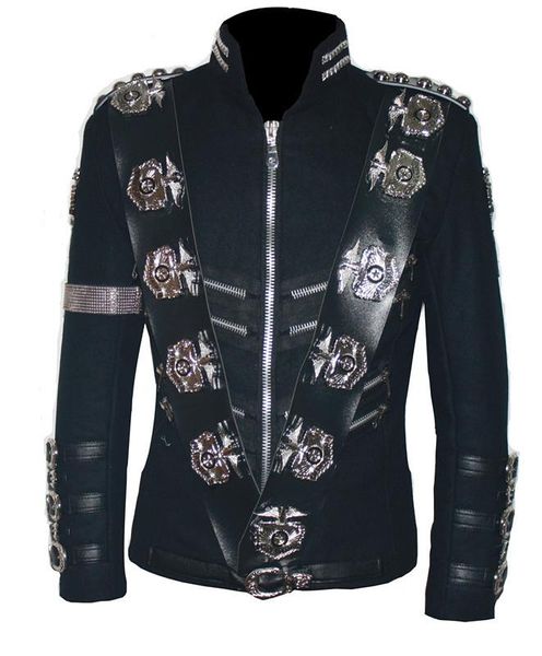 

wholesale- mj michael jackson bad jacket with silver eagle badges punk jacket performance collection- (all sizes, Black;brown